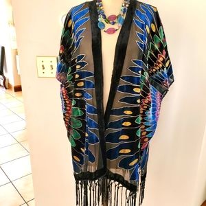 Ladies Peacock Ruana with necklace